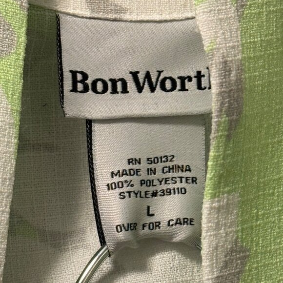 BonWorth Womens Floral Two-Piece Set L/XLP Green & White 100% Polyester Spring - Picture 4 of 11